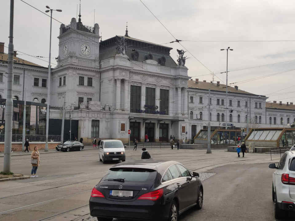 main entrance of spacious vintage-style train station